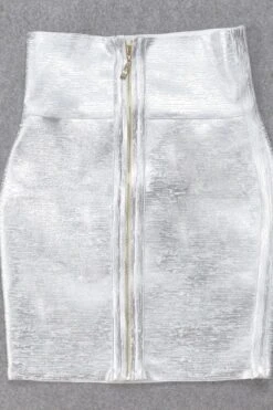 High Waist Leather Pencil Skirt Mini Length - Metallic Silver 10 High Waist Leather Pencil Skirt Mini Length - Metallic Silver -Bodycon Collection Shop pencil high waist bandage metallic mini skirt silver bodycon collection usa aus 36414204281050