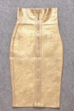 High Waist Leather Pencil Skirt Midi Length - Metallic Gold -Bodycon Collection Shop pencil high waist bandage midi skirt gold bodycon collection usa aus 28526469939279