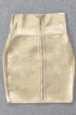 High Waist Leather Pencil Skirt Mini Length - Metallic Gold -Bodycon Collection Shop pencil high waist bandage mini skirt gold bodycon collection usa aus 36414053482714
