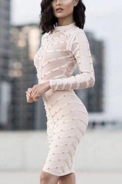 Rosa Long Sleeve Bodycon Dress - Cream -Bodycon Collection Shop rosa long sleeve bodycon dress cream bodycon collection usa aus 36420533420250
