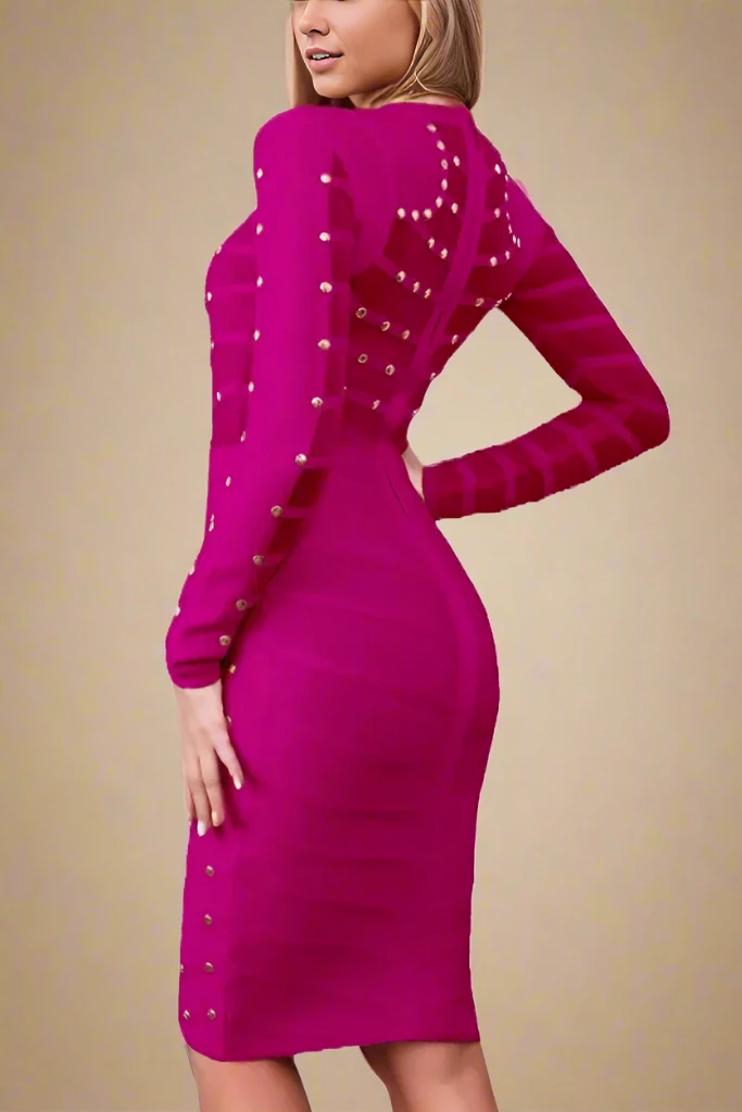Rosa Long Sleeve Bodycon Dress - Neon Purple 4 Rosa Long Sleeve Bodycon Dress - Neon Purple - Image 2