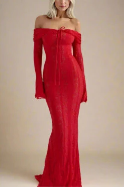 Rose Long Sleeve Bodycon Maxi Dress - Lipstick Red -Bodycon Collection Shop rose long sleeve bodycon maxi dress lipstick red bodycon collection usa aus 1171737019