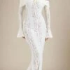 Rose Long Sleeve Bodycon Maxi Dress - White Pearl -Bodycon Collection Shop rose long sleeve bodycon maxi dress pearl white bodycon collection usa aus 44034555183322