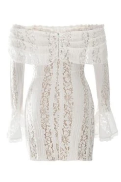 Rose Long Sleeve Bodycon Mini Dress - White Pearl -Bodycon Collection Shop rose long sleeve bodycon mini dress pearl white bodycon collection usa aus 44034554167514