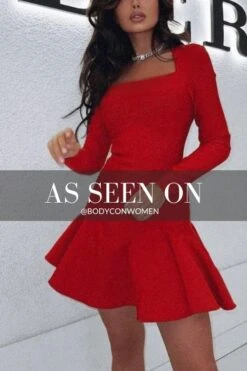 Sara Bodycon Long Sleeve Mini Dress - Lipstick Red -Bodycon Collection Shop sara bodycon long sleeve mini dress lipstick red bodycon collection usa aus 40552789934298