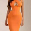 Sasha Bandage Midi Dress - Apricot Orange -Bodycon Collection Shop sasha bandage midi dress apricot orange bodycon collection usa aus 40424571306202