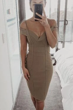 Sia Bandage Dress - Olive Green -Bodycon Collection Shop sia bandage dress olive green bodycon collection usa aus 28526484226127