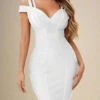 Sia Bandage Dress - White Pearl -Bodycon Collection Shop sia bandage dress pearl white bodycon collection usa aus 41832081719514