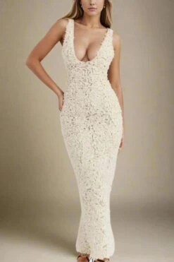Sonia Bodycon Maxi Dress - White Pearl