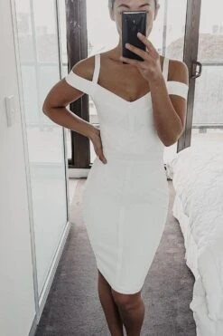 Sophia Bandage Dress - White Pearl -Bodycon Collection Shop sophia bandage dress pearl white bodycon collection usa aus 28525148045391