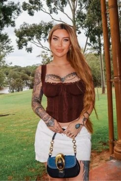 Valerie Crop Top - Tan Brown -Bodycon Collection Shop valerie corset crop top tan brown bodycon collection usa aus 43626863853786