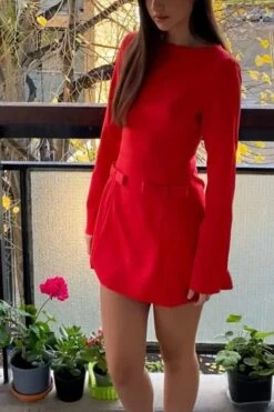 Zena Long Sleeve Bodycon Mini Dress - Lipstick Red -Bodycon Collection Shop zena long sleeve bodycon mini dress lipstick red bodycon collection usa aus 44197334221018