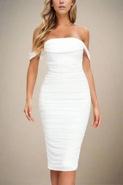 Zia Bodycon Wrap Midi Dress - White Pearl